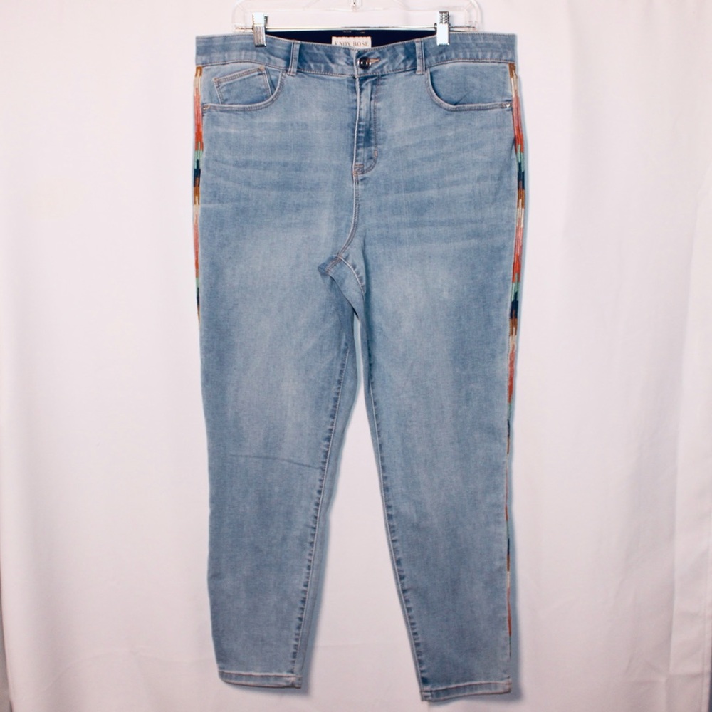 Knox Rose Women’s 16 Light Wash Skinny Jeans Stretch Side Stripe Boho
